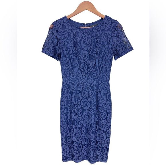 Lulus Short Sleeve Crew Neck Lace Midi Dress Blue Size Small - Picture 1 of 8